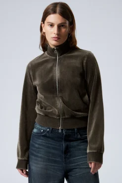 Weekday WASHED VELVET MINI JACKET washed black Fashion