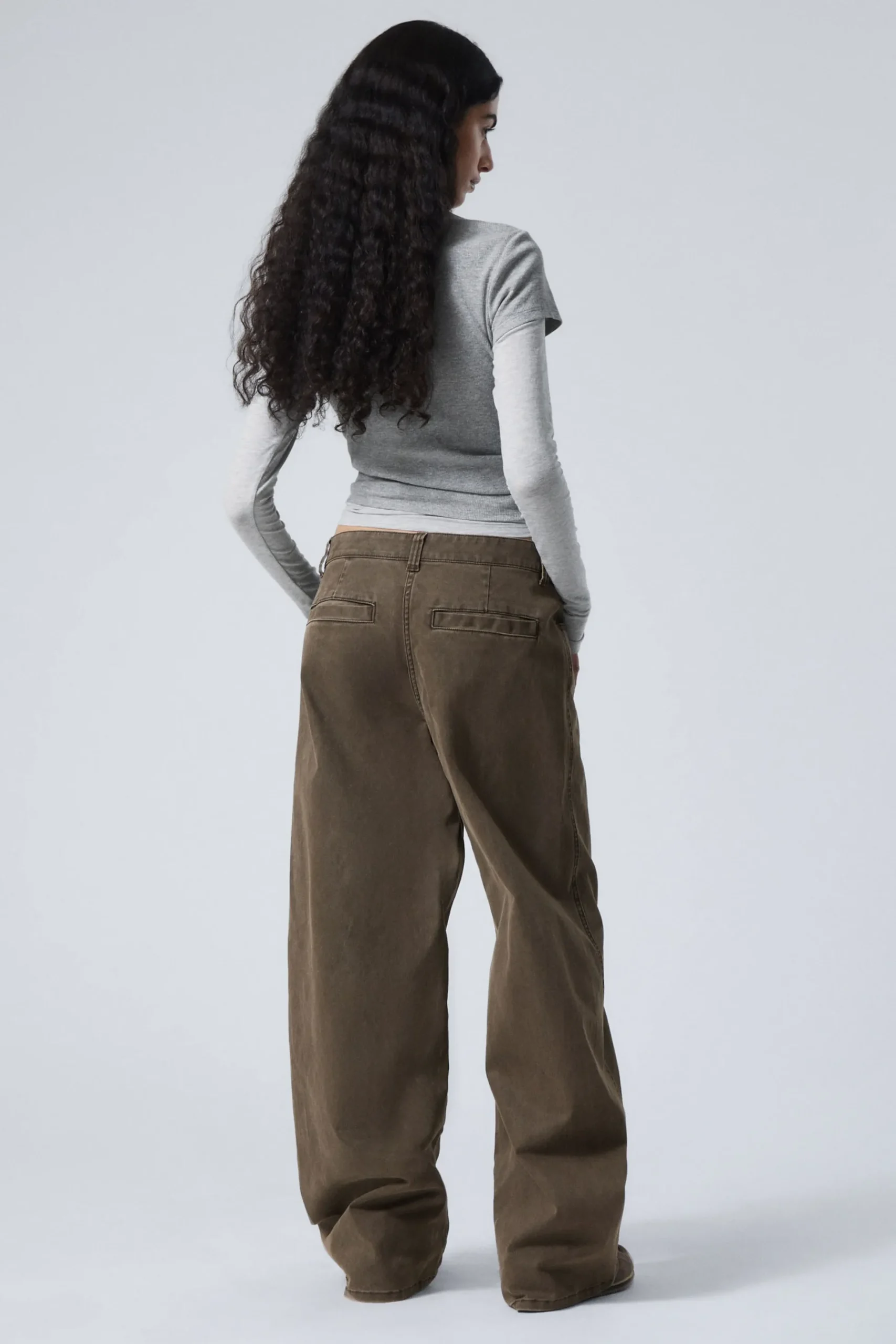 Weekday WASHED WIDE COTTON TROUSERS dark brown Best