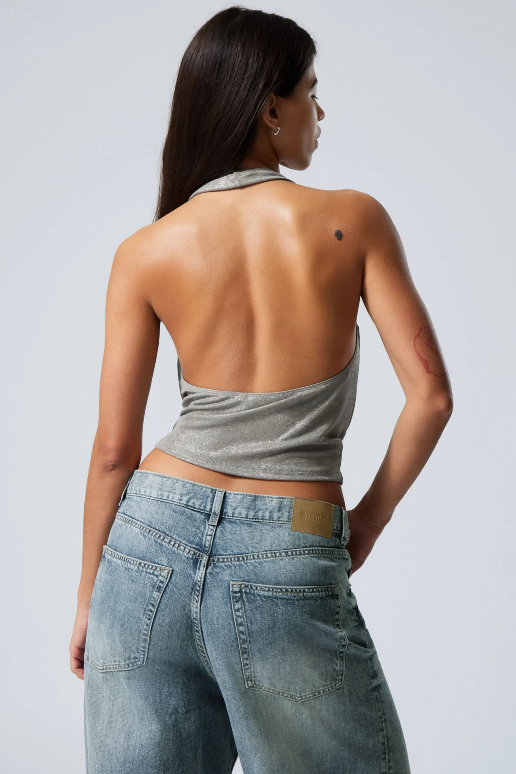 Weekday WATERFALL DRAPE HALTERNECK TOP dusty grey Hot