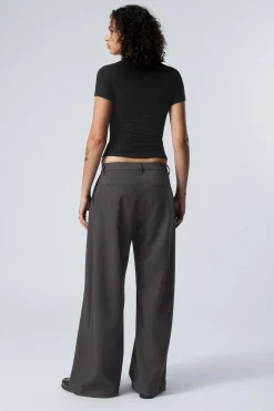 Weekday WIDE PLEATED TROUSERS dark grey melange Flash Sale