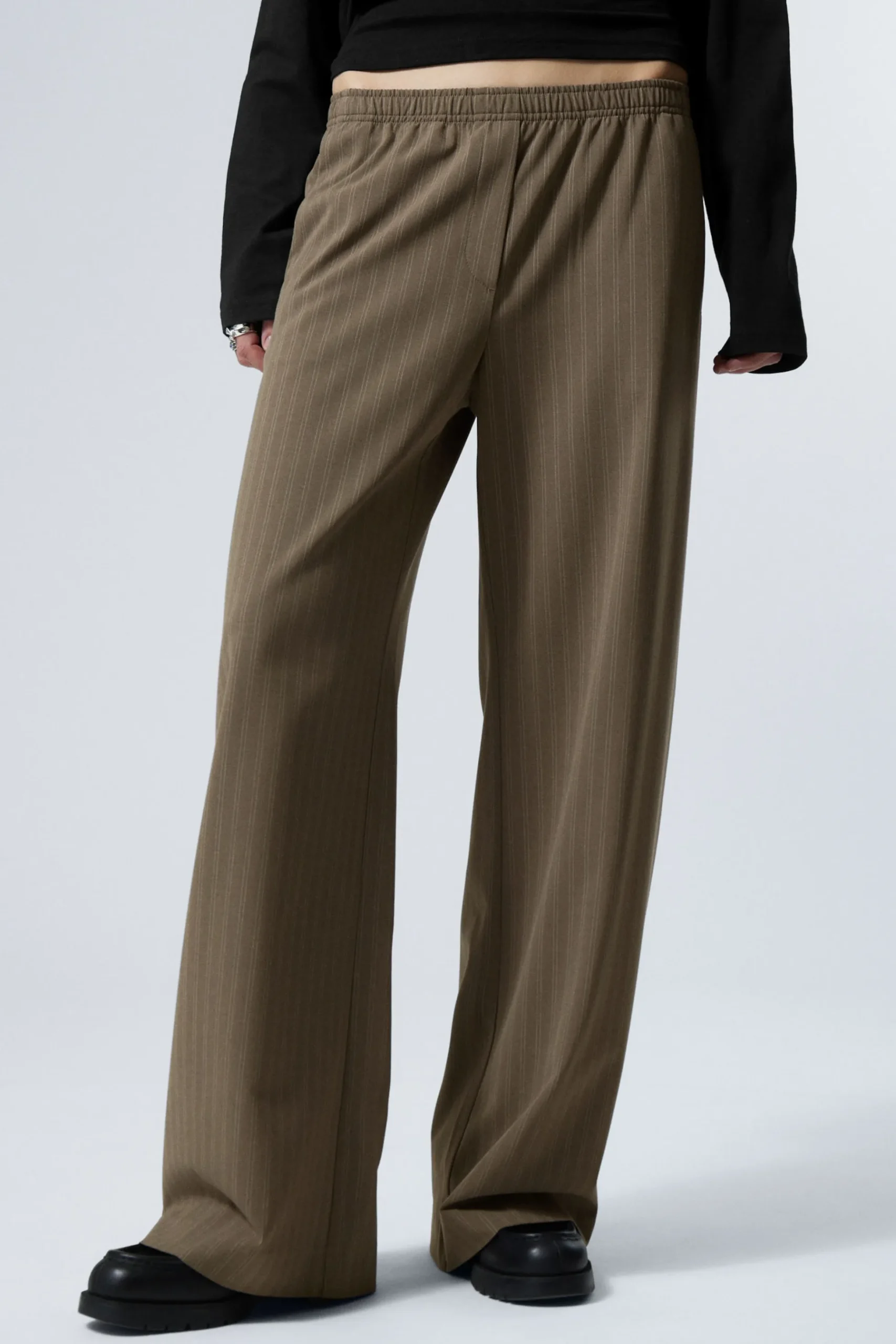 Weekday WIDE PULL ON SUITING TROUSERS dark mole stripe Cheap