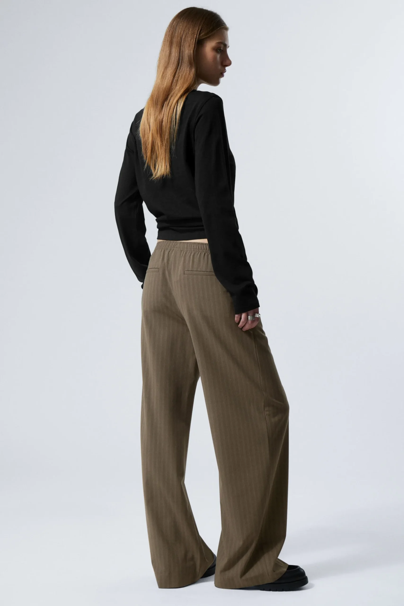 Weekday WIDE PULL ON SUITING TROUSERS dark mole stripe Cheap