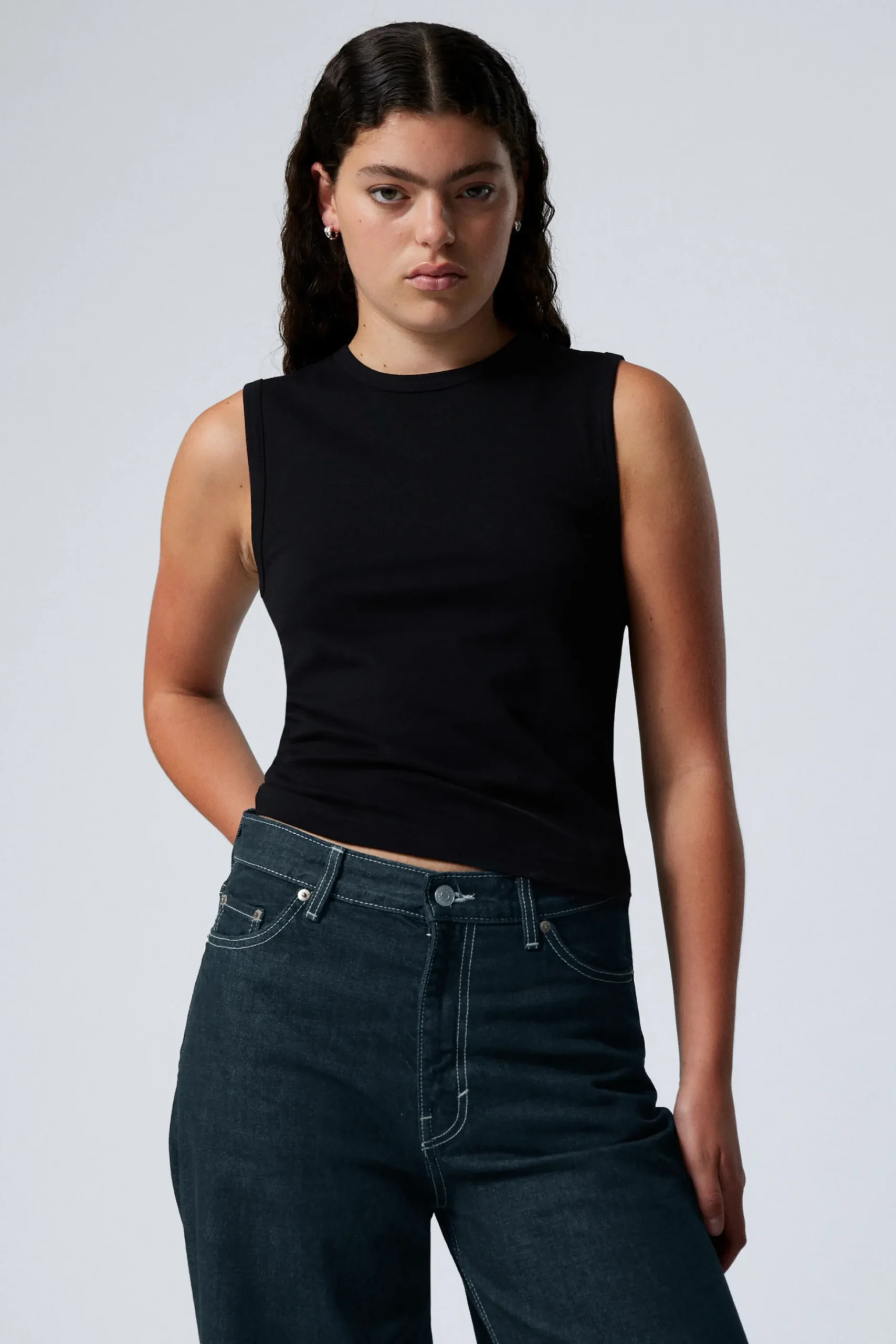 Weekday WIDE SHOULDER FITTED TANK TOP black Flash Sale