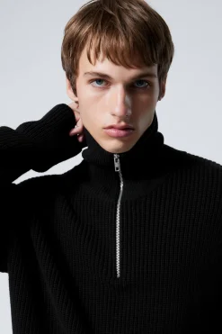 Weekday WOOL-BLEND HALF-ZIP TURTLENECK SWEATER black Cheap