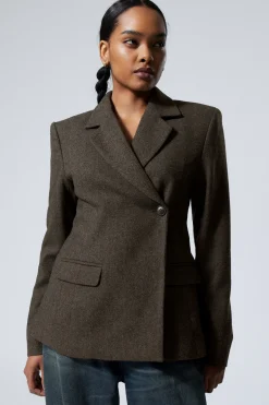 Weekday WOOL-BLEND HERRINGBONE BLAZER brown/grey Shop
